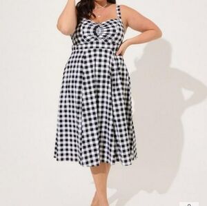 torrid plus size midi length dress black and white gingham print 3x